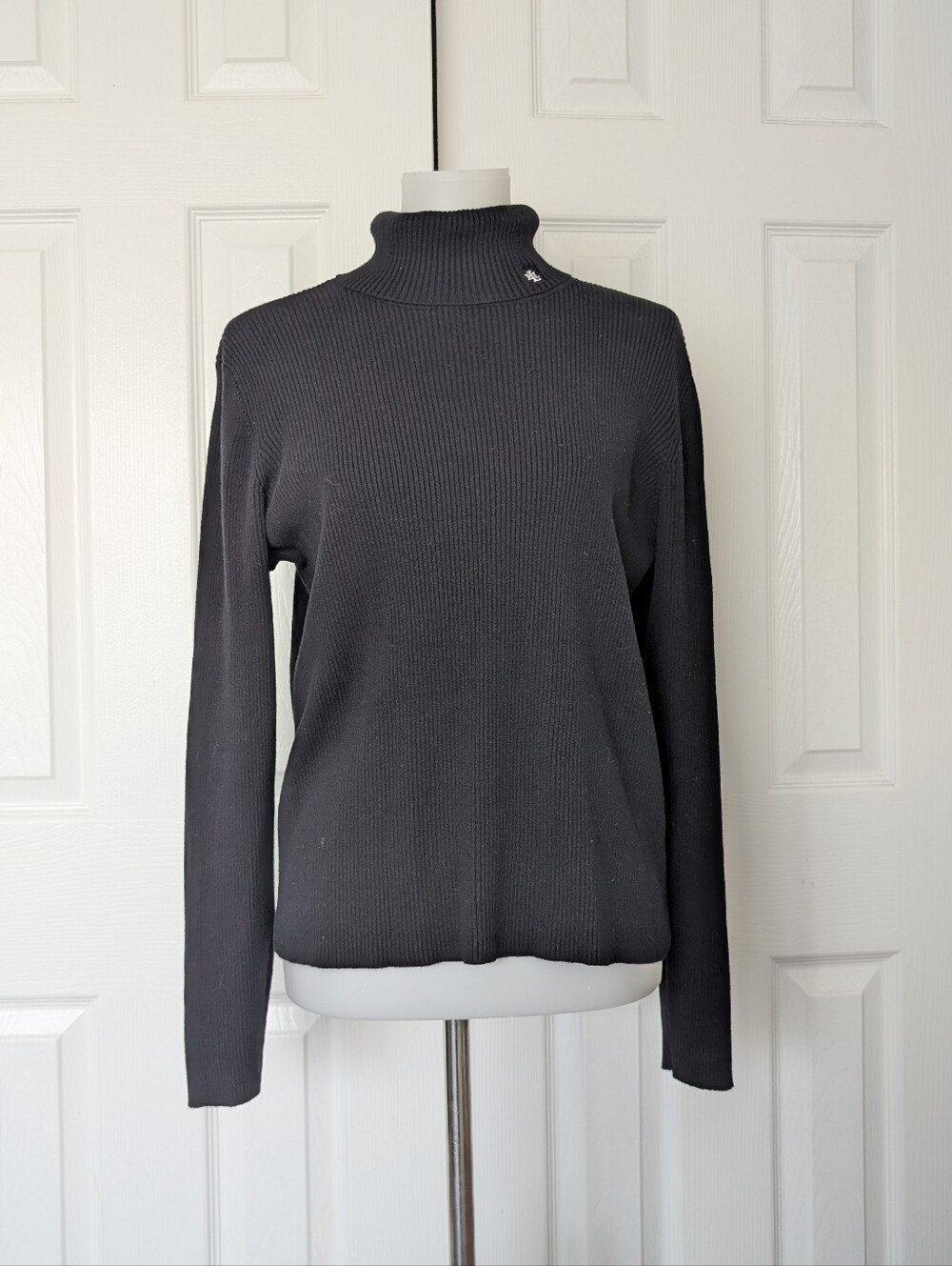 Ralph Lauren Classic Black Ribbed Turtleneck Sweater - Women 100% Cotton